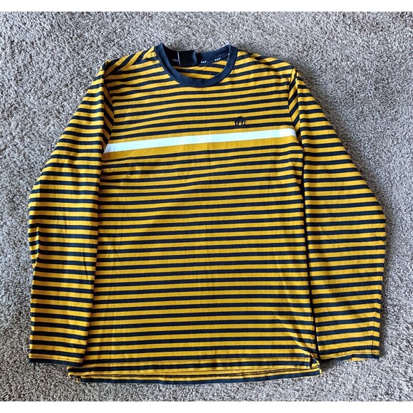 Huf Shirt Men's Large Slim Striped Yellow Long Sleeve Embroidered - Picture 1 of 6